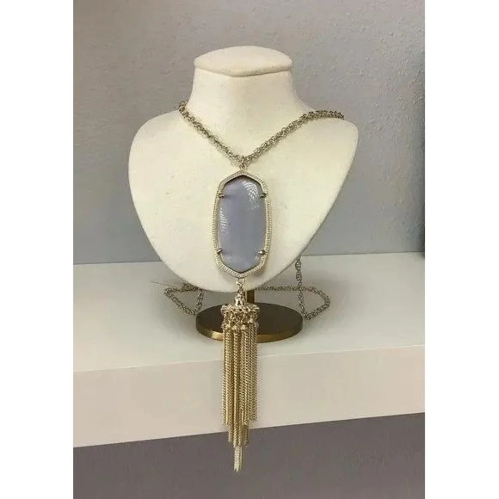 Kendra Scott Rayne Necklace Women Slate Gold NWT Long Pendant Tassel Stone